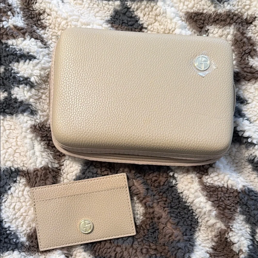 Beige Leather Makeup Case with Card Holder